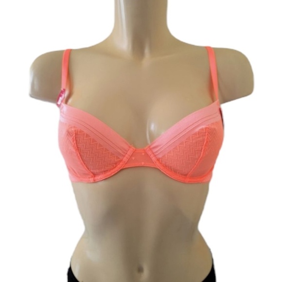 Billet Doux France bright coral mesh chevron print underwire bra 34 C - Picture 1 of 14